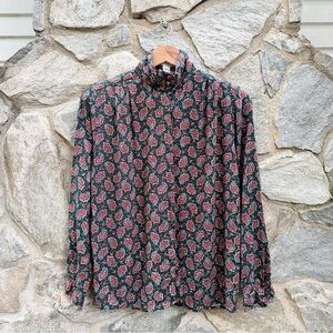 Vintage Wool Blend High Neck Green Paisley Button Down Shirt